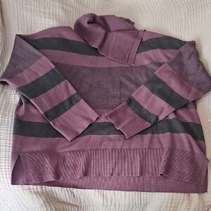 Liz Claiborne Plum and Charcoal Striped Turtleneck Sweater